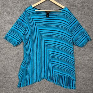 Ali Miles Size 2X Top Blouse Teal Black Patched Stripe High Low Pullover Stretch